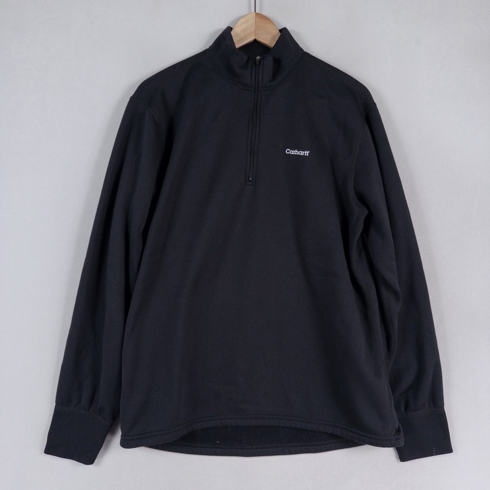 Carhartt K225 Work Dry Heavyweight Thermal Zip Mock Top Men Large Black Pullover